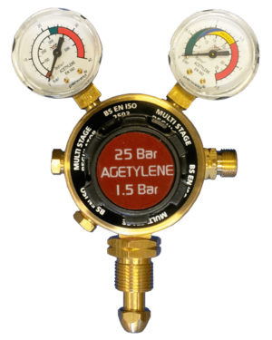 Acetylene Gas Regulator for Heating, Cutting, Welding and Brazing. Single Stage, 2 Gauge. Max Outlet Pressure 1.5Bar