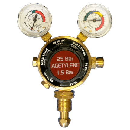 Acetylene Gas Regulator for Heating, Cutting, Welding and Brazing. Single Stage, 2 Gauge. Max Outlet Pressure 1.5Bar
