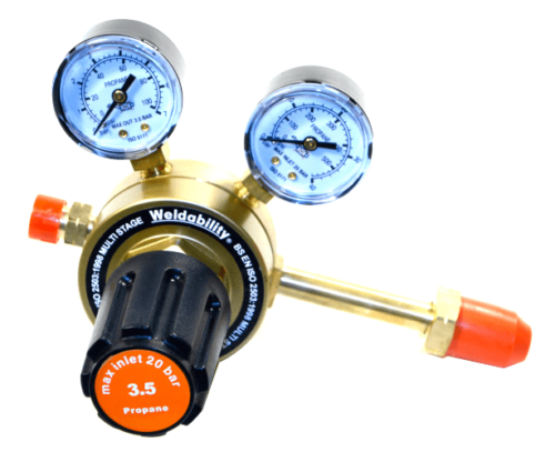 Propane / Propylene Regulator for Heating, Cutting and Brazing Gases. Two Stage, Twin Guage, 25Bar. 4Bar Max Outlet Pressure - OUT OF STOCK