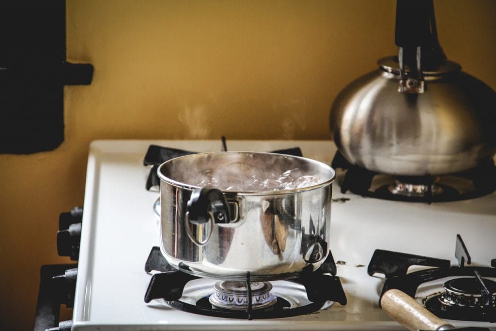 water boiling on a stove