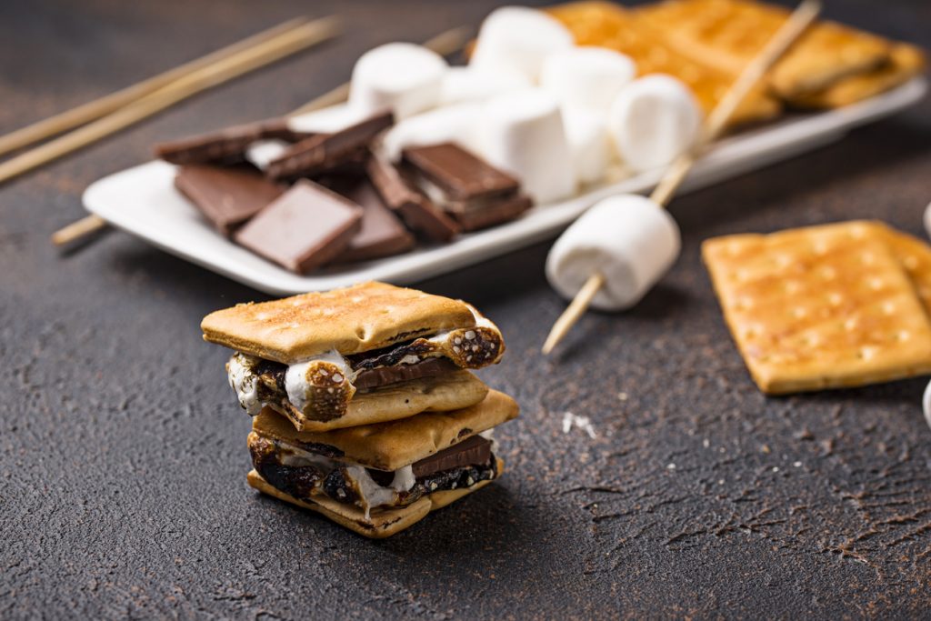 roasted smores with chocolate and marshmallow