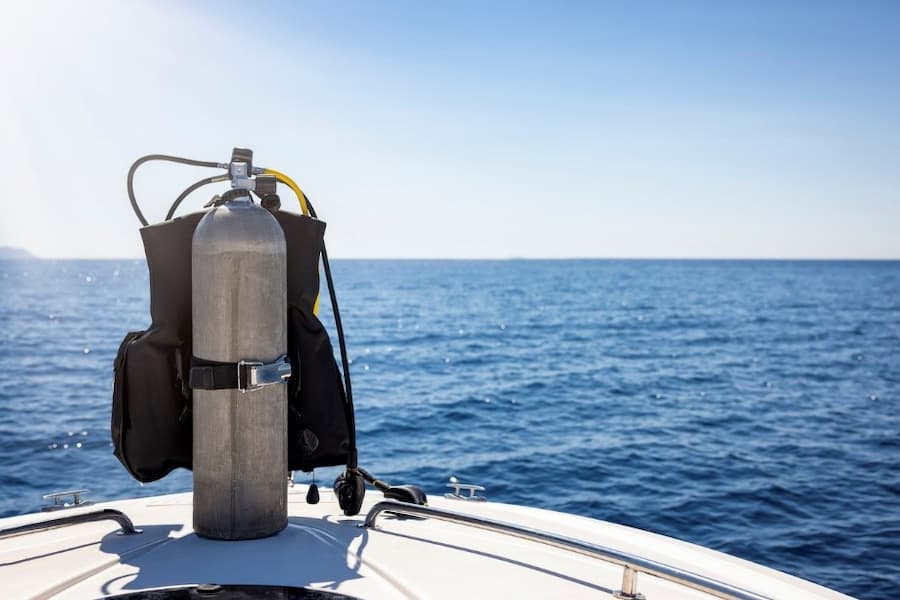 A scuba diving tank on a boat