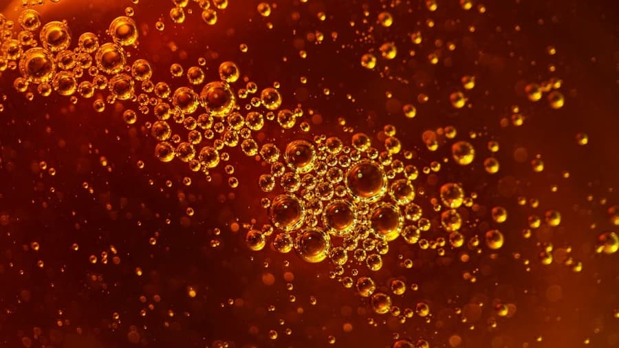 Bubbles in a liquid with orange and yellow bubbles